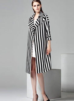 Fall Black/White Stripe Trench Coat
