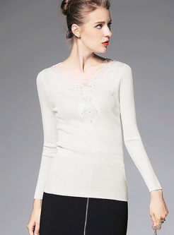 All-Match V-Neck Voile Sequined Knitted Sweater