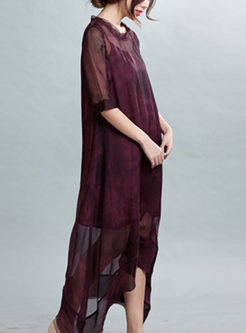 Asymmetric Patch Silk Dress