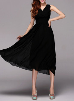 Sexy Black Chiffon A-Line Long Dress