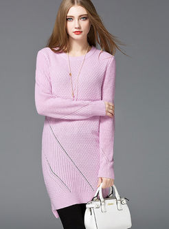 Solid Color Side Slit Long Sweater