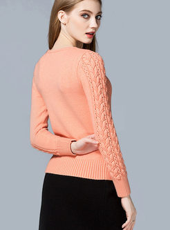 Slim Short Hollow Pure color Sweater