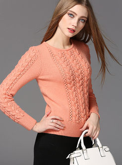 Slim Short Hollow Pure color Sweater