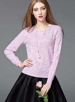 Sweet O-neck Lace Pure Color Sweater