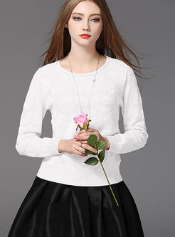 Sweet O-neck Lace Pure Color Sweater