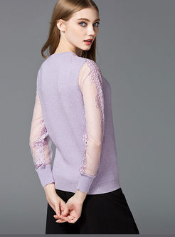 Sexy Stitching Lace Hollow Sweater