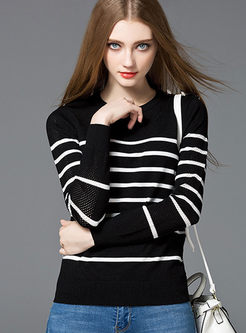 Fashion Stripe Hollow O-neck Sweater