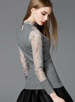Sexy Lace Stitching Turtleneck Sweater