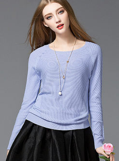 Fashion O-neck Pure Color Sweater
