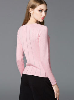 Elegant Hollow Stripe Slim Sweater