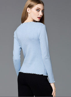 Brief Fashion Wave Pure Color Sweater