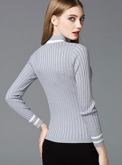 Chic Hit Color O-neck Slim Sweater