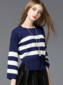 Fashion Stripe Loose Flared Sleeve Sweater