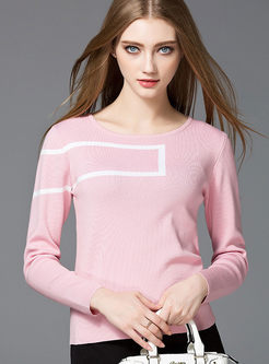 Sweet Hit Color Slim O-neck Sweater