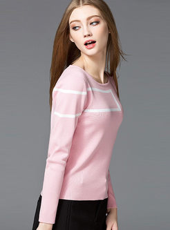 Sweet Hit Color Slim O-neck Sweater