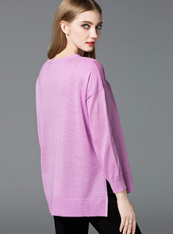 Sweet Pure Color Loose O-neck Sweater