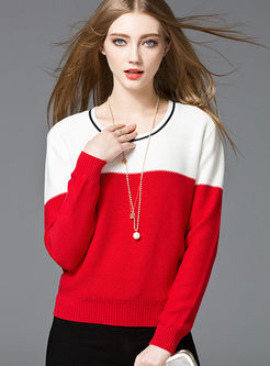 College O-neck Hit Color Loose Sweater