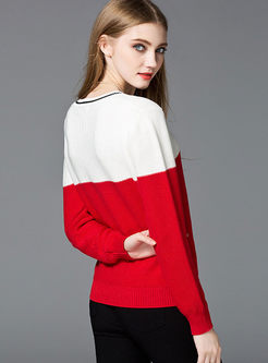 College O-neck Hit Color Loose Sweater