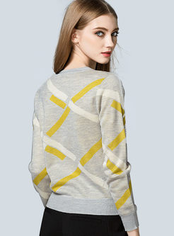 Casual Stripe O-neck Hit Color Sweater