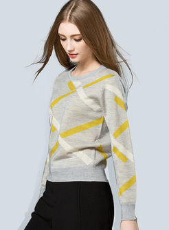 Casual Stripe O-neck Hit Color Sweater