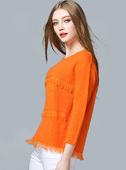 Chic Temperament fringed O-neck Sweater