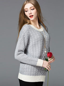 Casual O-neck Loose Hit Color Sweater