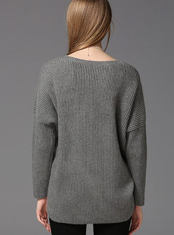 Personality Pure Color V-neck Sweater