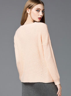 Fashion Loose O-neck Pure Color Sweater