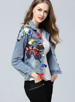 Fashion Embroidered Turn Down Collar Coat