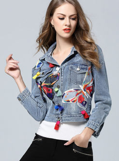 Fashion Embroidered Turn Down Collar Coat