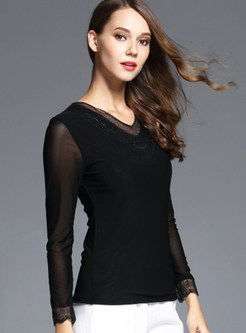 Mesh Hollow Out Slim T-shirt