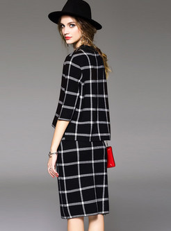 Vintage Grid Pattern Skinny Two-piece Outfits