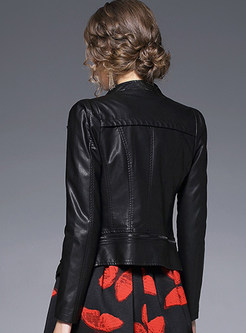 Black PU Leather Short Jacket