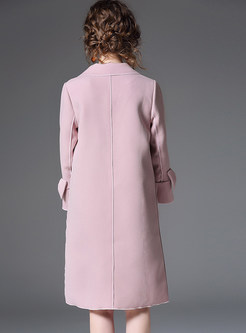 Pure Color Turn Down Collar Bowknot Coat