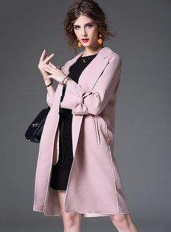Pure Color Turn Down Collar Bowknot Coat