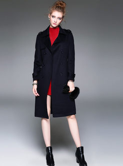 Notched Slim Double-buttons Wool Trench Coat