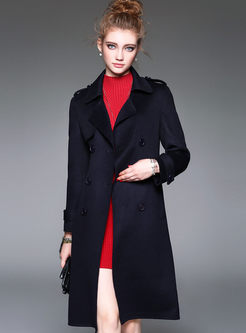 Notched Slim Double-buttons Wool Trench Coat