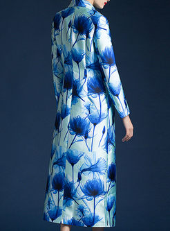 Notched Floral Stylish Slim Long Trench
