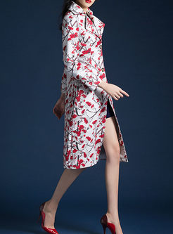 Notched Floral Slim Stylish Brief Trench Coat