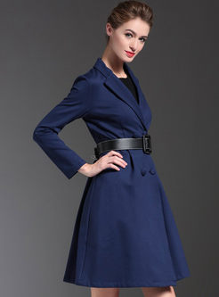 Notched Belt Stylish Pleated A-line Trench Coat