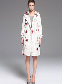 Turn Down Collar Floral Belt Stylish Trench Coat