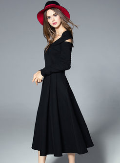Elegant Black V-neck Waist Maxi Dress