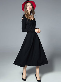 Elegant Black V-neck Waist Maxi Dress