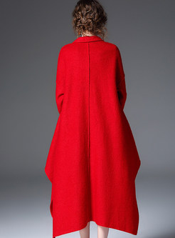 Pure Color Irregularity Woolen Coat
