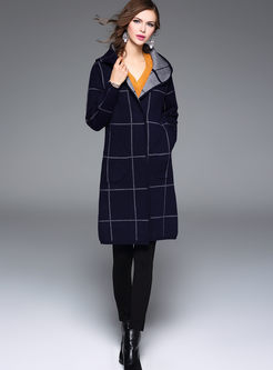 Hooded Plaid Brief Wool Causal Coat