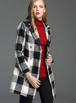 Notched Collar Plaid Trench Coat