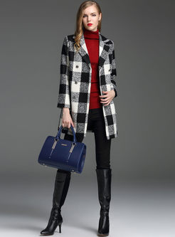 Notched Collar Plaid Trench Coat