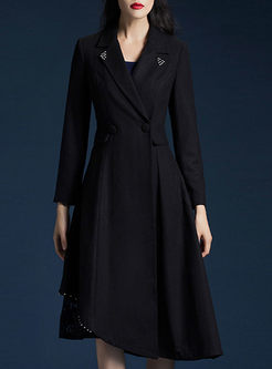 Turn Down Collar A-line Asymmetric Black Coat
