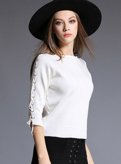 Pure Color Tied Line Knitted Sweater