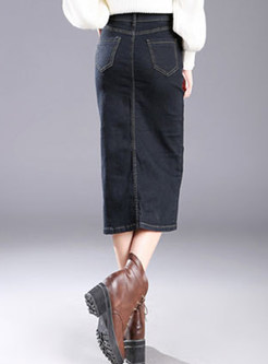 High Waist Slit Jeans One-step skirt